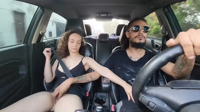 Horny Babe Teases Me In The Car And Ends Up Sucking Me Hard On The Couch