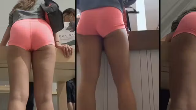 Attention whore in tight pink shorts