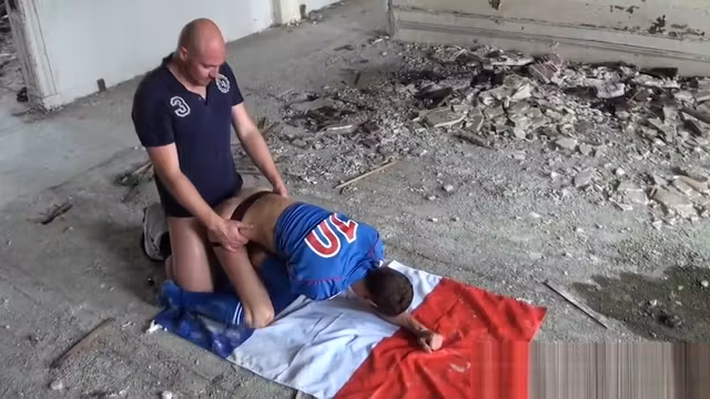 Outdoor French young ass fucking athletic coach big cock cum