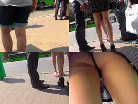 Upskirt g-string footage of a skinny ass brunette