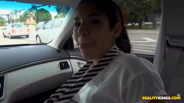 Alexis Perez is a sexy brunette slut and she is doing blowjob in car