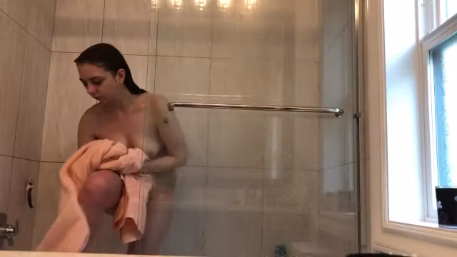 18 year old Volleyball player glass shower! again! GREAT ASS