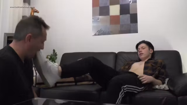 Master teen boy sneaker licking