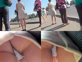 Skinny ass and g-string of a brunette in upskirt mov