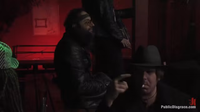 Beautiful brunnette Jade Indica is bound and fucked in a crowded bar