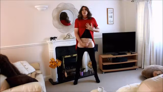 Aliboy in her red dress and pantyhose - more spunk