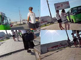 Alluring brunette wears mini skirt in upskirt porn