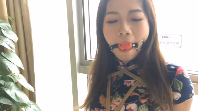 Cute Chinese Girl Tied And Ballgagged By Window