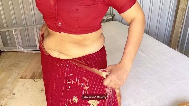 Hiras Fantasy: Wearing Red Saree, Blue Lingerie...naughty Solo Dressing Show!