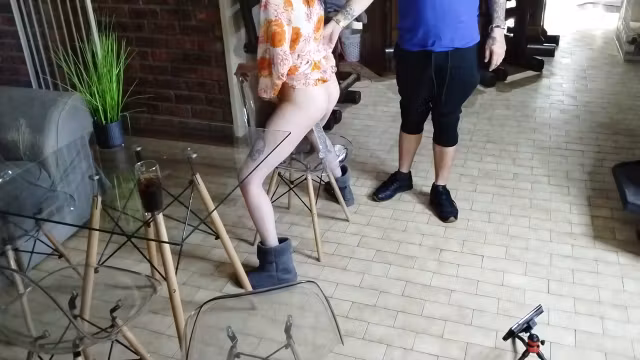Quarter On The Chair With A Dildo