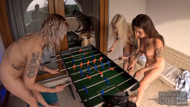 Dora Sam And Cheri Naked Vacation Playing Table Soccer Foosball