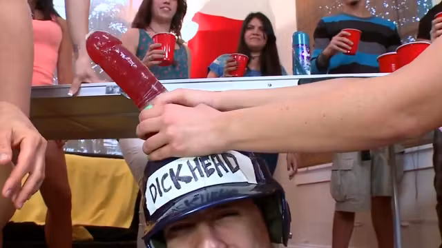 Cock head is a useful tool for wet crack as Ava takes a ride on the laughing dude with the fake penis hat