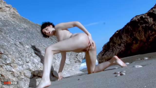 French Brunette Big Cock Ass Fucking At The Beach