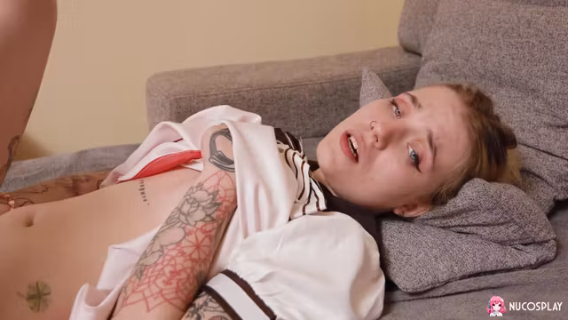 Naughty Girl Armed With A Sex Toy Solo Fun On The Couch - Angelina Bong