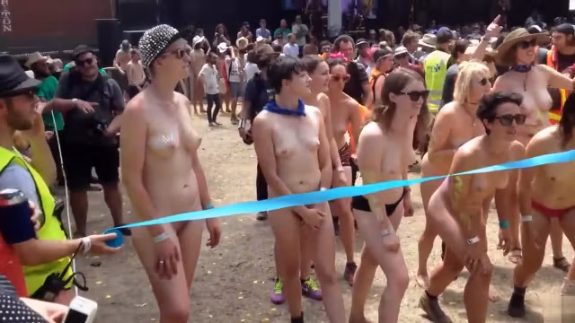 Naked students 18+ get ready to compete in a marathon