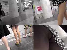 Upskirt video of brunette plumper's flabby ass