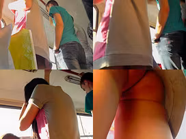 G-string and flabby ass of a brunette in upskirt mov