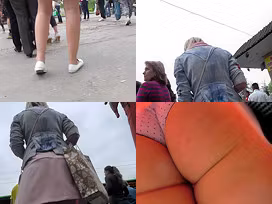 Flabby arse of a slim hottie caught in upskirt video
