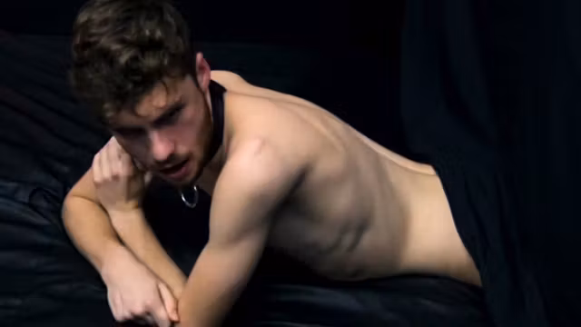 Collared twink fucked by dildo before bareback breeding