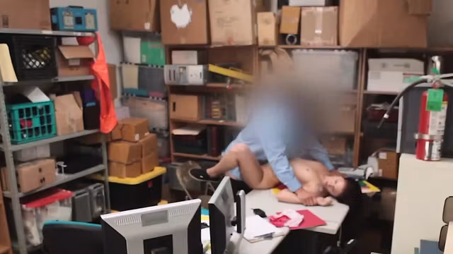 Brunette thief punished by security dude