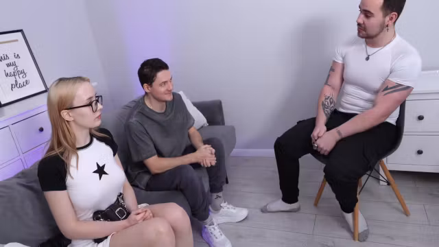 My Cute Cuckold Boyfriend Patiently Holds My Hand While The Boss Fucks Me At The Interview!