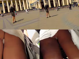 Upskirt porn with a slim blonde wearing tight g-string