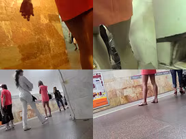 Amateur auburn girl shows g-string in candid upskirts