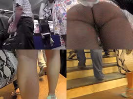 Hot upskirt porn with auburn-hair gal in a public place