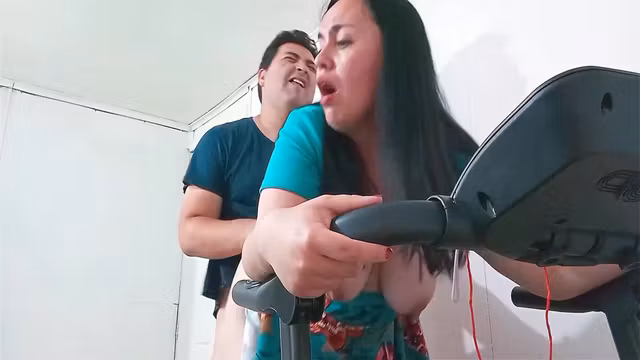 Stepson Interrupts His Stepmoms Exercise And Fucks Her Hard On The Treadmill Sweat And Sex