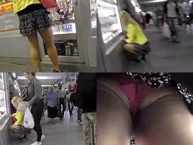 Upskirt shot of round ass of a window-shopping blonde