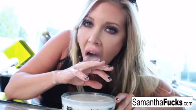 Samantha Saint : Samantha Saint takes a Milk bath before cumming!