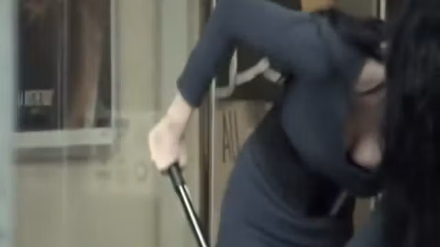 Amazing girl sweeps the floors