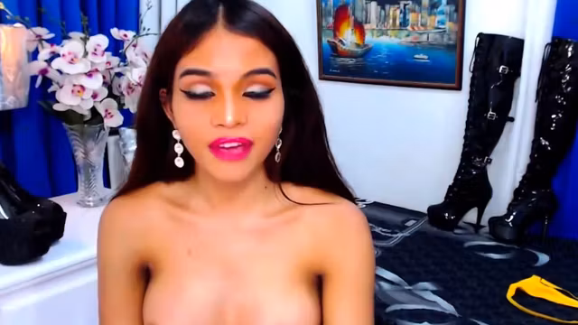 Pretty Busty Shemale Jerking her Cock