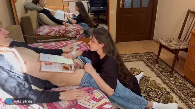 Blowjob From A Girl On The Couch. Homemade Blowjob