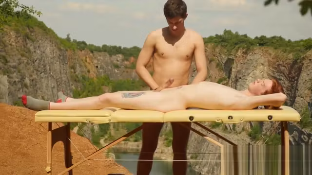 Ginger twink breeding gently after an outdoor massage