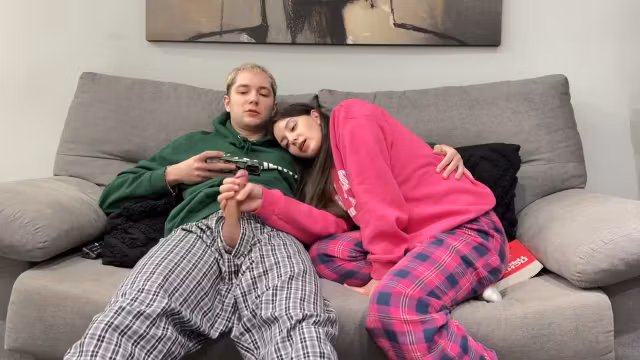 Sugary Kitty - Stepbrother Watch Porn And Jerk Off Next To Stepsister! But She Deci