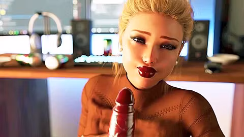 Insatiable big-tit milf in 3d animation blows guy gaming hard forcing him to cum in her mouth