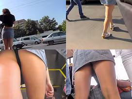 Bubble-butt and thong of a brunette in upskirt mov