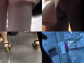 Thong of a foxy lady seen in free upskirt video