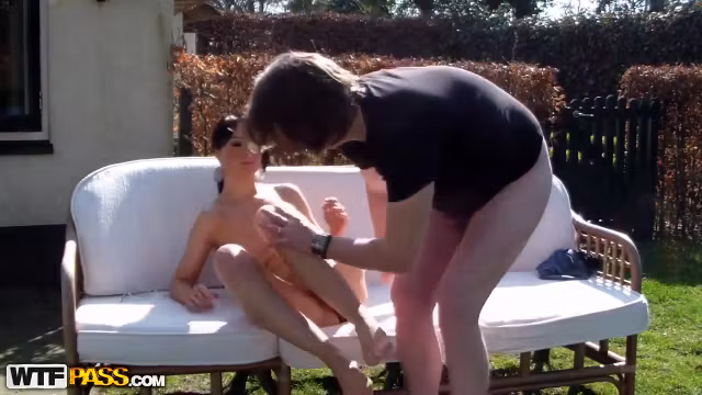 Hot brunette Ella gets slammed outdoor