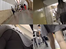 Hot upskirt porn with amateur blonde in a crowded place