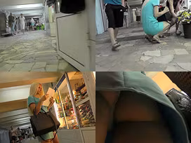 Upskirting g-string footage of a stunning blonde chick