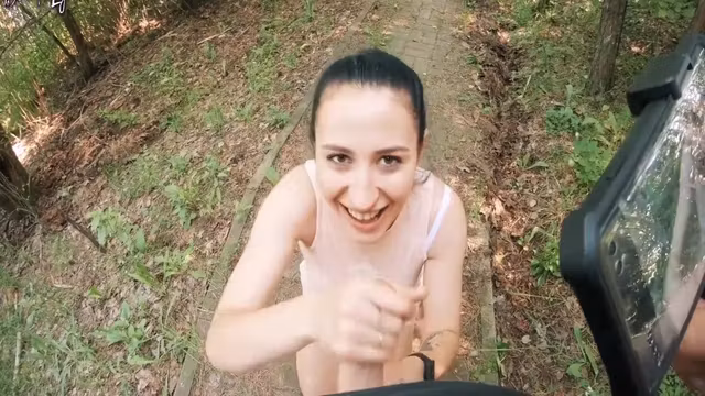 Unexpected Blowjob The Middle Of The Park - Surprise Cum In Brunettes Throat - Pov