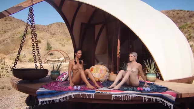 Nude workout with busty MILF and a teen