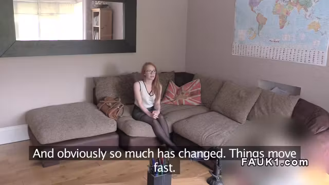 Redhead Brit sucks dick to fake agent in office