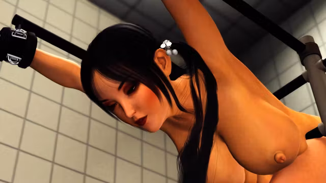Young hot woman with many boobs in restraints fucked hard