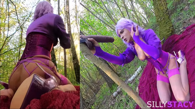 Sissy Crossdresser - Sissy Stacy Play Hard With Huge Dildos In The Forest