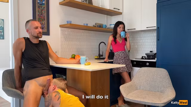 Stupid Wife Has Her Husband Sucks Cock Under The Table With Katty West