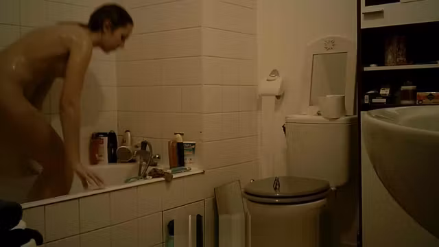College teen 18+ Brunette Spy Bathroom 2