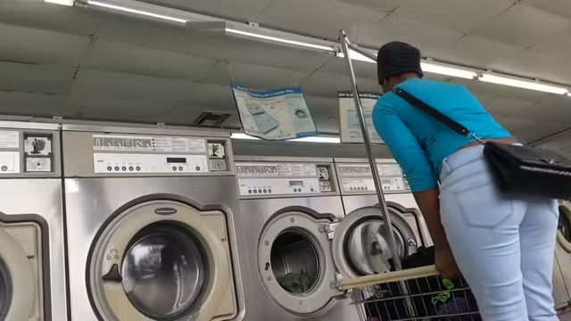 Laundromat Creep Shots 2 sluts with round asses and no bra
